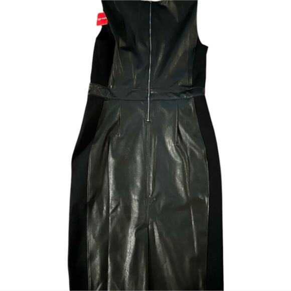 Spanx Leather Like Mixed Media Fitted Sheath Dress Size Medium M Black new! - Picture 7 of 12